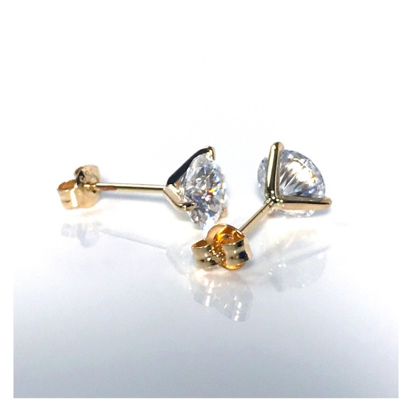 14KT 2 CARAT GENUINE MOISSANITE SOLID YELLOW GOLD MARTINI SET STUD EARRINGS NWOT - Picture 3 of 12